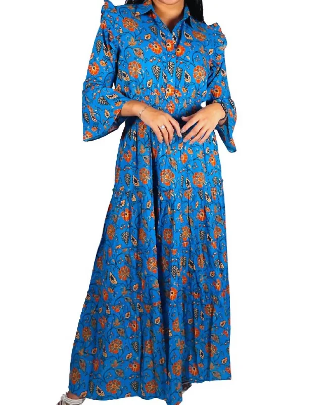 women's pear-shaped body dressesPaula Tiered Maxi Dress In Cobalt Blue