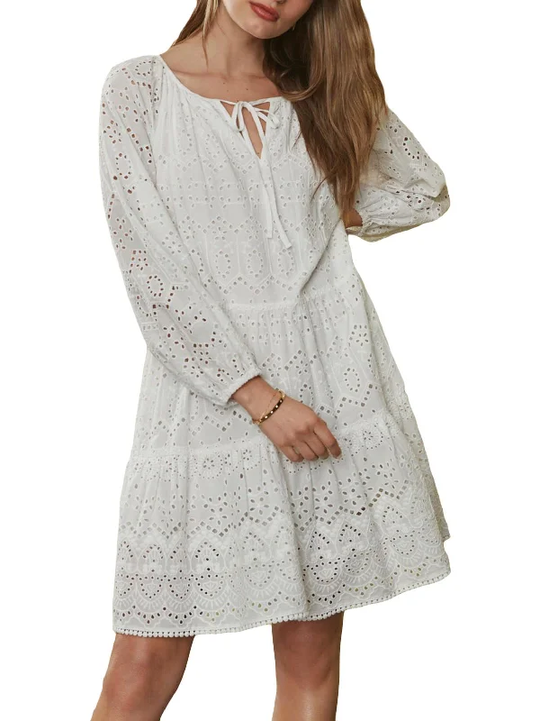 women's tall dressesWomens Cotton Eyelet Midi Dress