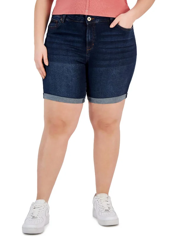 women's trendy shortsPlus Womens Cuffed Denim Bermuda Shorts