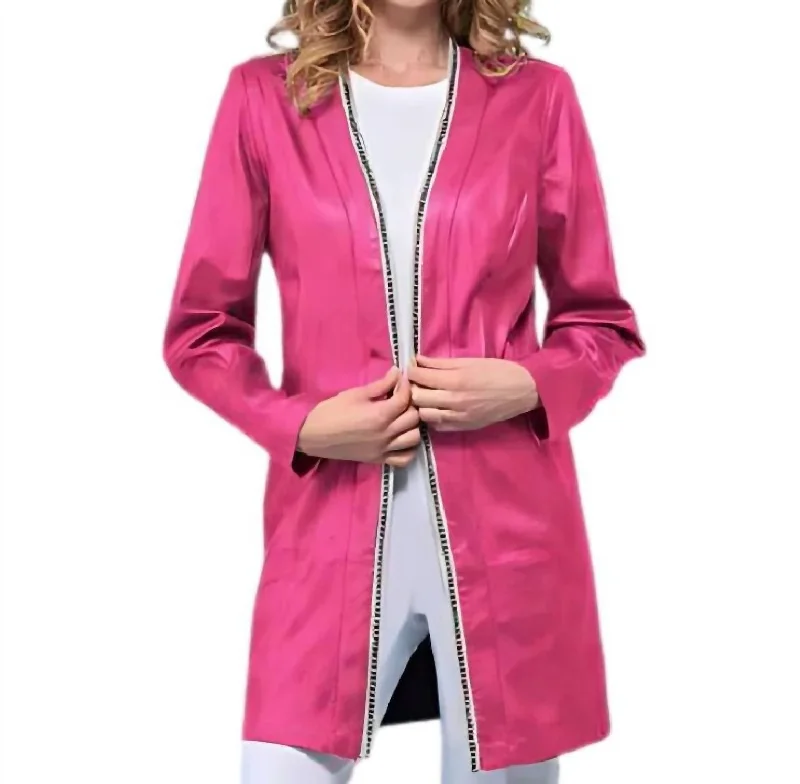 women's coats for formal eventsLong Vegan Leather Jacket In Magenta