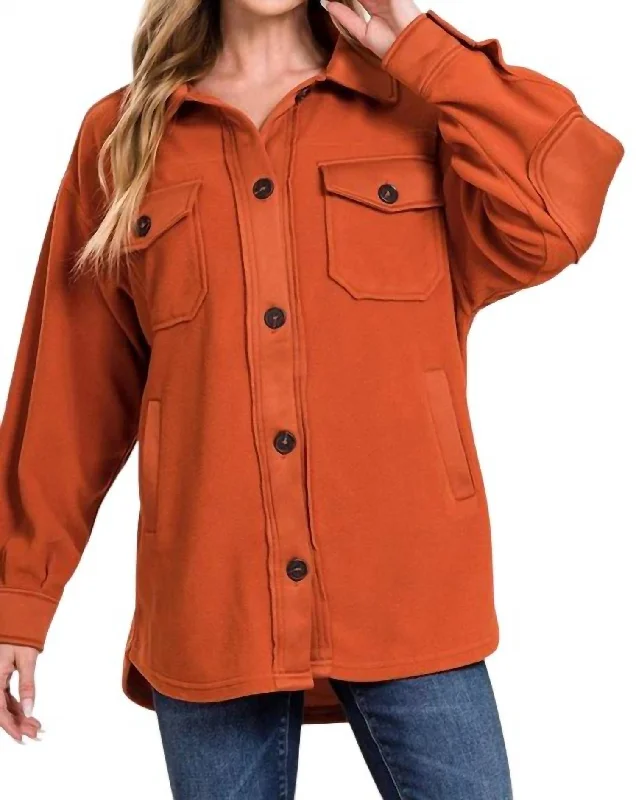 luxury women's coatsKimber Oversized Fleece Shacket In Rust