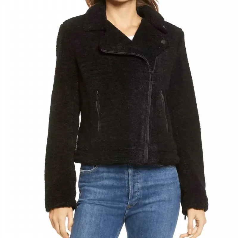 women's coats for fashion-conscious professionalsFaux Fur Shearling Moto Jacket In Black