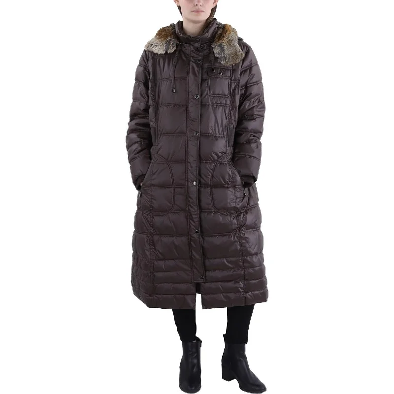 women's bomber jackets and coatsPlus Womens Faux Fur Trim Hooded Quilted Coat