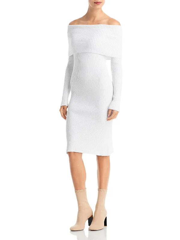 women's one-shoulder dressesWomens Ribbed Midi Sweaterdress