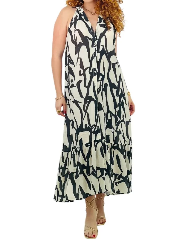 women's off-the-shoulder dressesHalterneck Maxi Dress In Black/white