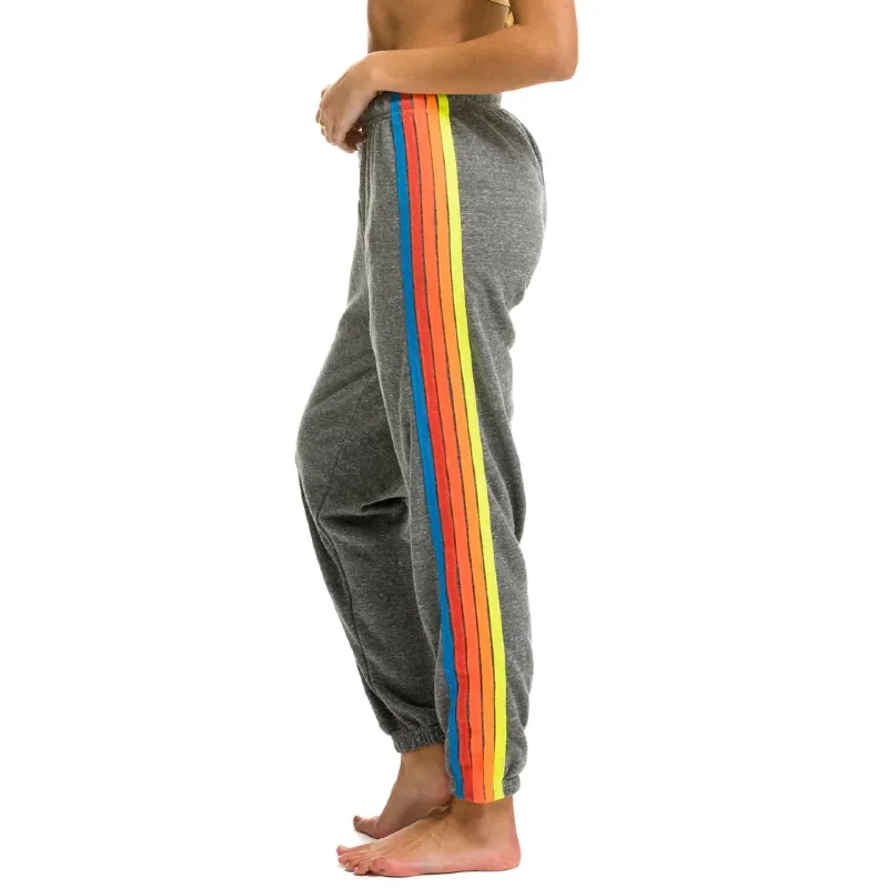 women's formal pantsAviator Nation 5 Stripe Sweatpants Heather Grey/Neon Rainbow