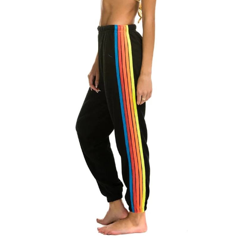 women's cycling pants5 Stripe Sweatpants Black/Neon Rainbow