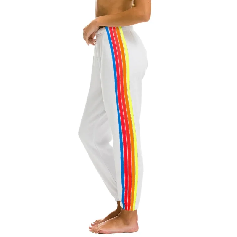 women's embroidered pants5 Stripe Sweatpants White/Neon Rainbow