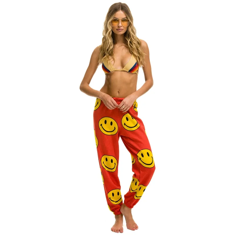 women's high-waisted pantsSmiley Repeat Womens Sweatpants Red