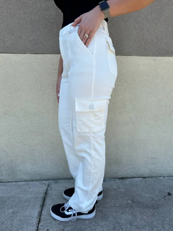 women's linen pantsWomen's High Waist Cargo Pants In White