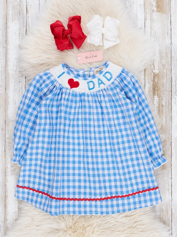 women's everyday dressesBlue Gingham Smocked Dad Love Dress