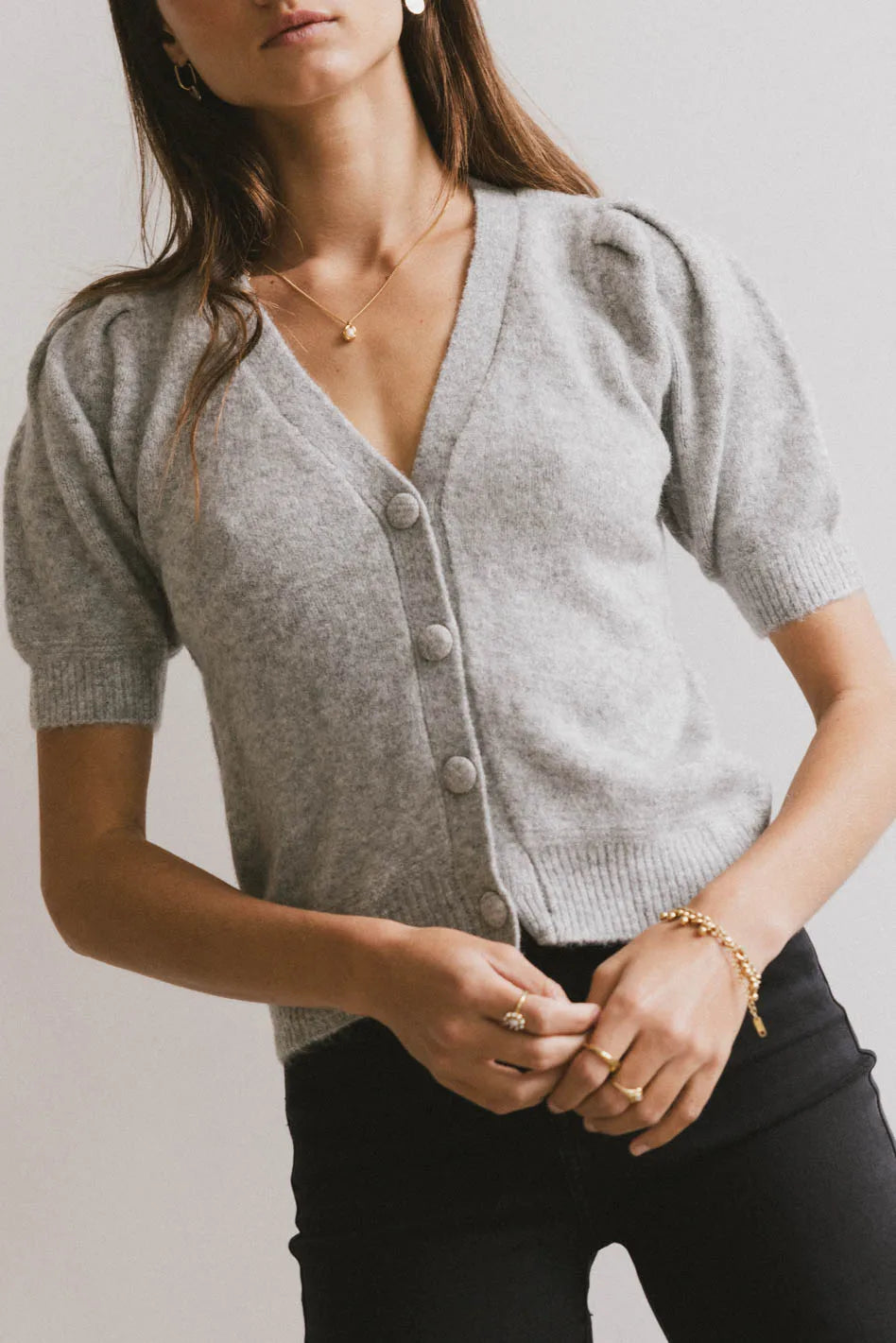 women's flutter-sleeved dressesColletta Short Sleeve Cardigan in Heather Grey