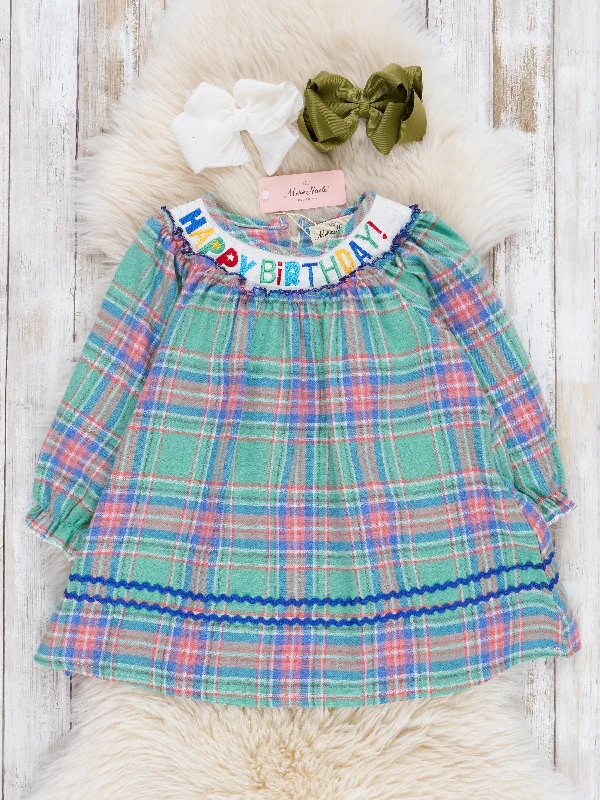 women's trendy dressesGreen Plaid Smocked Birthday Dress