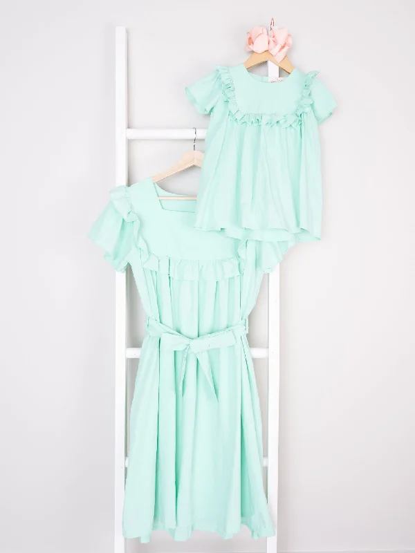 women's lace dressesMom & Me Mint Fluted Ruffle Dress