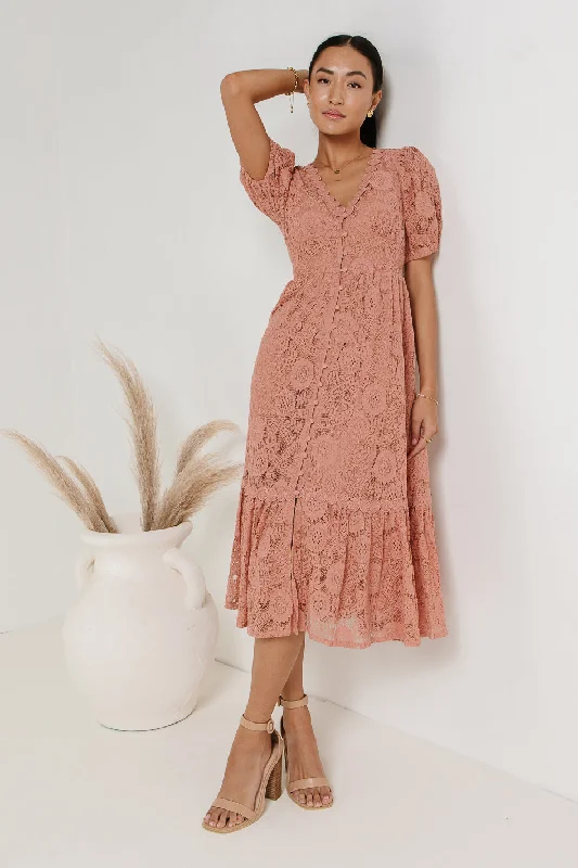 women's stretch dressesRowan Lace Dress in Pink - FINAL SALE