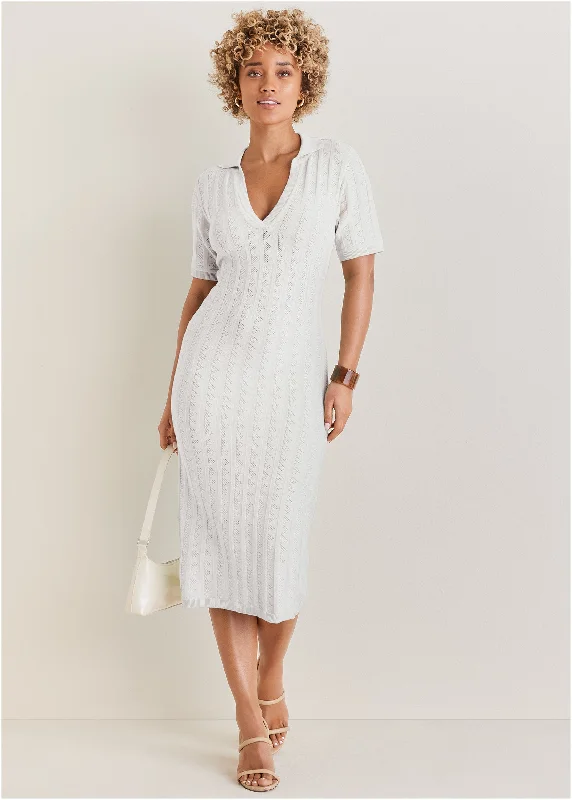 women's statement dressesPointelle Sweater Dress - Off White