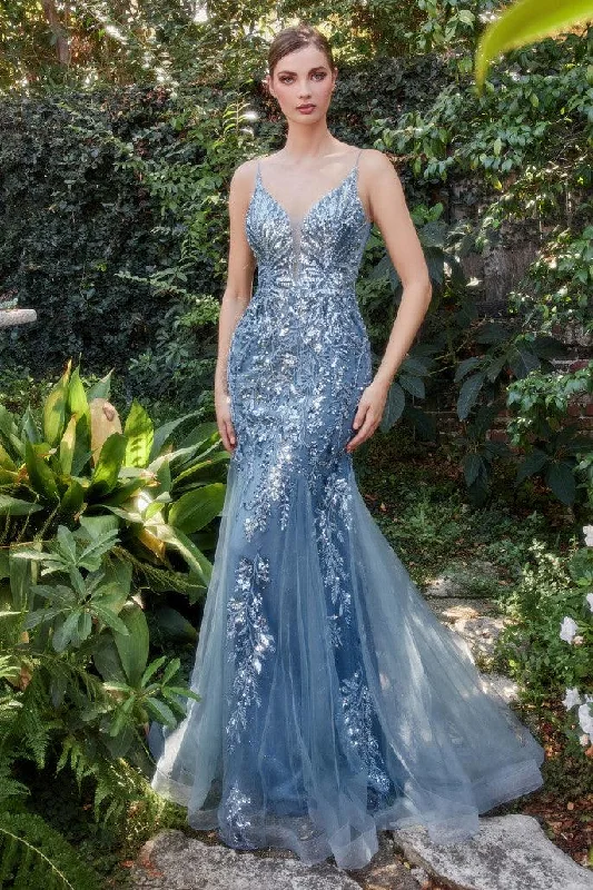 women's velvet dressesAndrea & Leo A1118 Beaded Lace Applique Mermaid Prom Gown