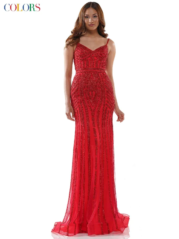 women's body-skimming dressesColors G664 Colors Prom Long Formal Beaded Gown