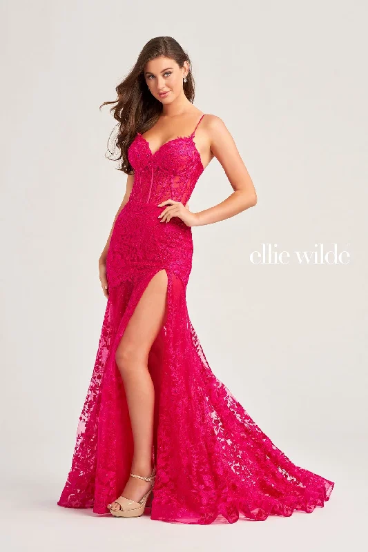 women's pastel dressesEllie Wilde EW35005 Long Formal Mermaid Glitter Prom Dress