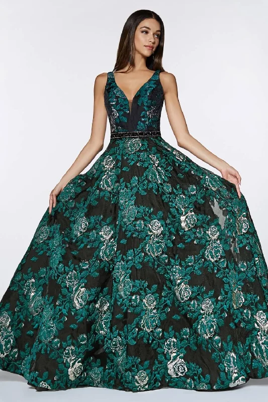 women's machine-washable dressesCinderella Divine CR821 Floral Ball Gown Long Prom Dress