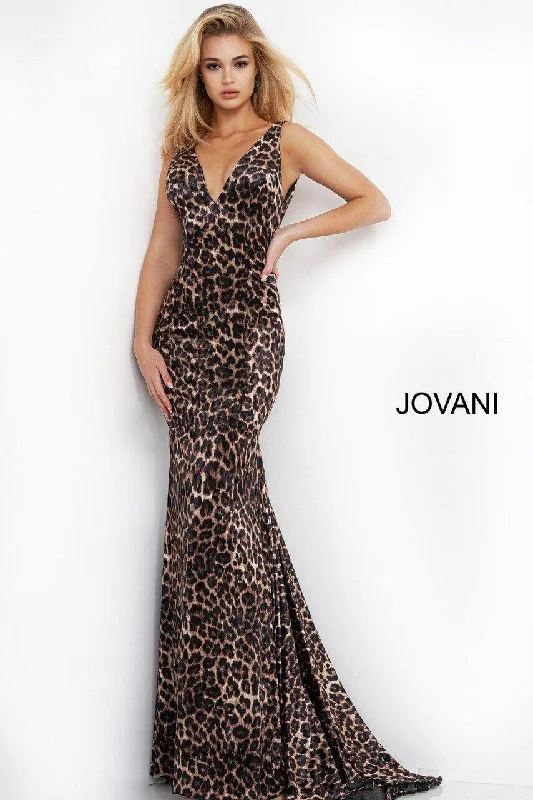 women's curve-hugging dressesJovani 8011 Long Prom Animal Print Formal Dress