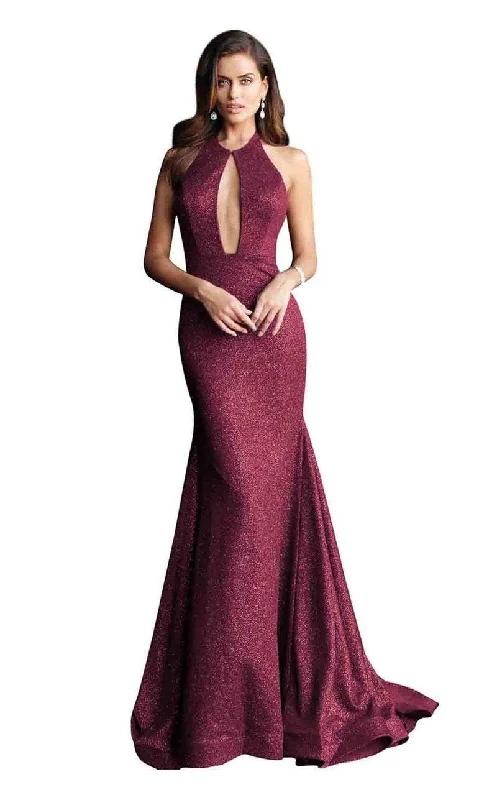 women's sleeveless dressesJovani 64851 Halter Neck Glitter Prom Gown