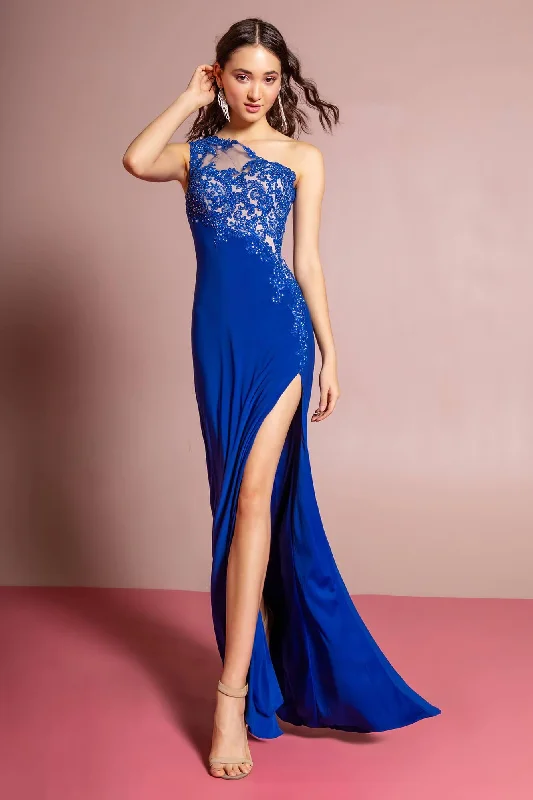 women's chiffon dressesLong Formal One Shoulder Prom Dress with Side Slit Sale