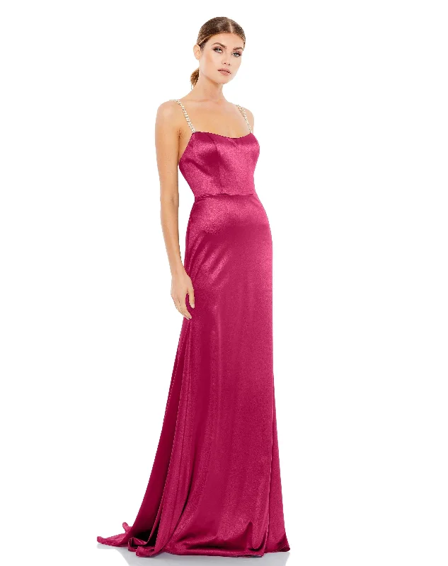 women's versatile dressesMac Duggal Long Prom Beaded Straps Satin Gown Sale