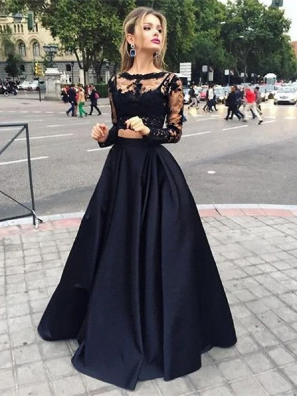 women's bodycon dressesBall Gown Long Sleeves Bateau Satin Floor-Length Dresses