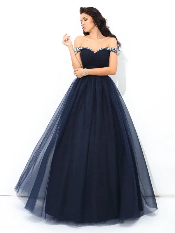 women's bridesmaid dressesBall Gown Off-the-Shoulder Beading Sleeveless Long Net Quinceanera Dresses TPP0002141