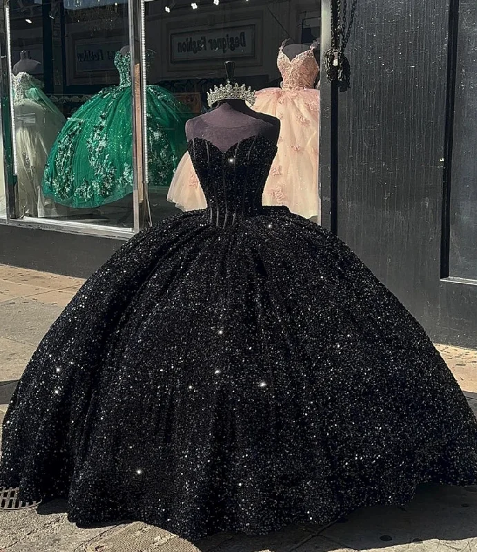 women's ball gown dressesBlack Sequin Corset Quinceanera Dresses With Bow Sweetheart Shinning Sweet 16 Dresses Ball Gown Birthday Gowns vestidos de 15