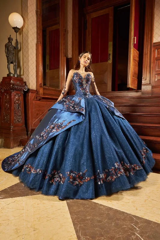 women's lace dressesBlue Mexican Quinceanera Dresses Ball Gown Long Sleeves Appliques Sparkly Puffy Sweet 16 Dresses 15 Años