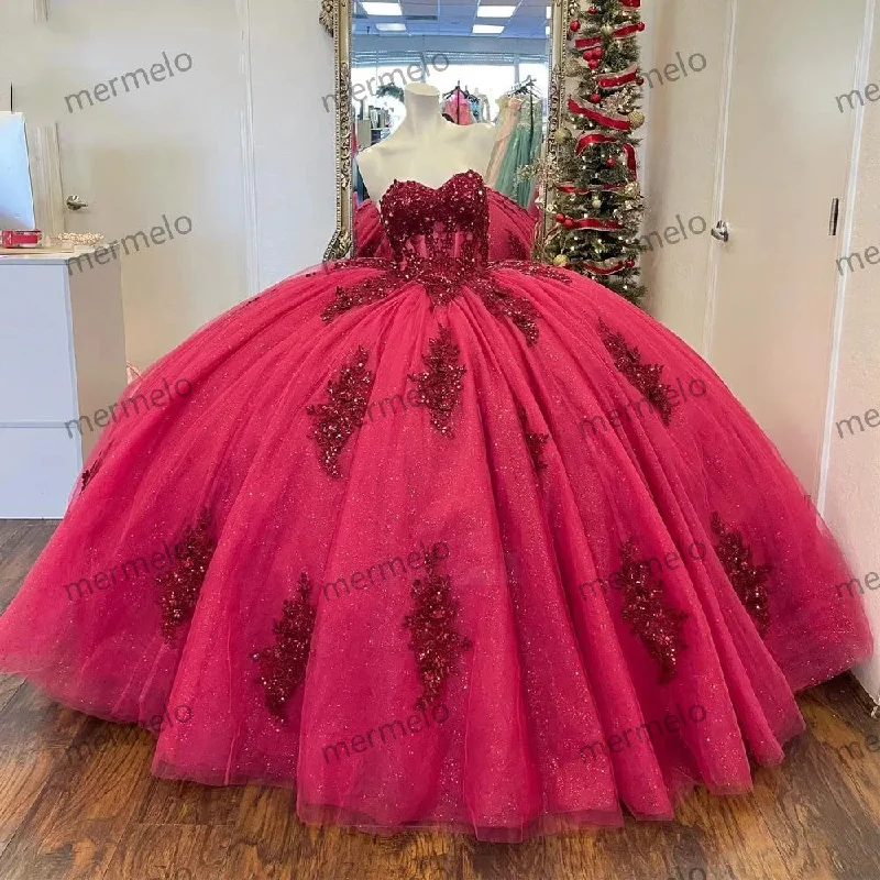 women's versatile dressesBurgundy Quinceanera Dresses Sweetheart Ball Gown Crystal Lace Appliques