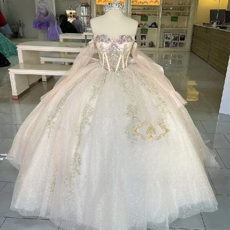 women's bell-sleeved dressesChampange Quinceanera Dresses Ball Gown Off The Shoulder Appliques Crystals Sweet 16 Dresses 15 Años Mexican