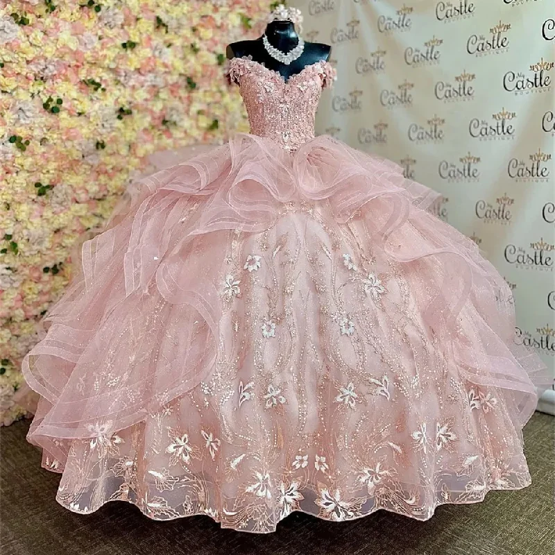 women's ball gown dressesCoral Princess Quinceanera Dresses Princess 3D Flowers Ball Gown Birthday Gown Tulle Lace-Up Sweet 16 Dresses vestidos de 15