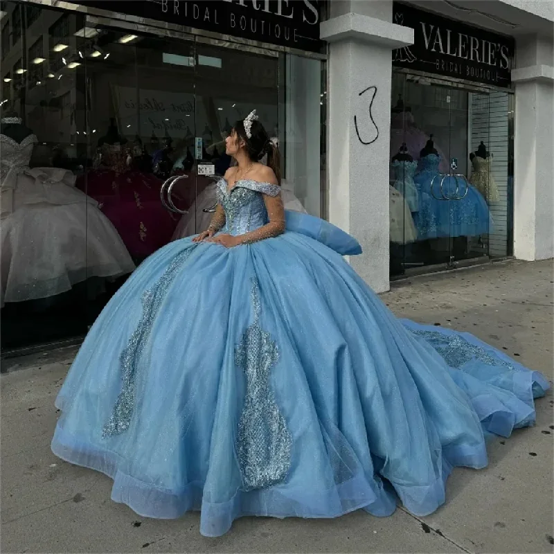 women's business casual dressesGraceful Off-Shoulder Shiny Ball Gown Elegant Sleeveless Quinceanera Dresses 2024 Classic 3D Flower Applique Sweet 16 Dress