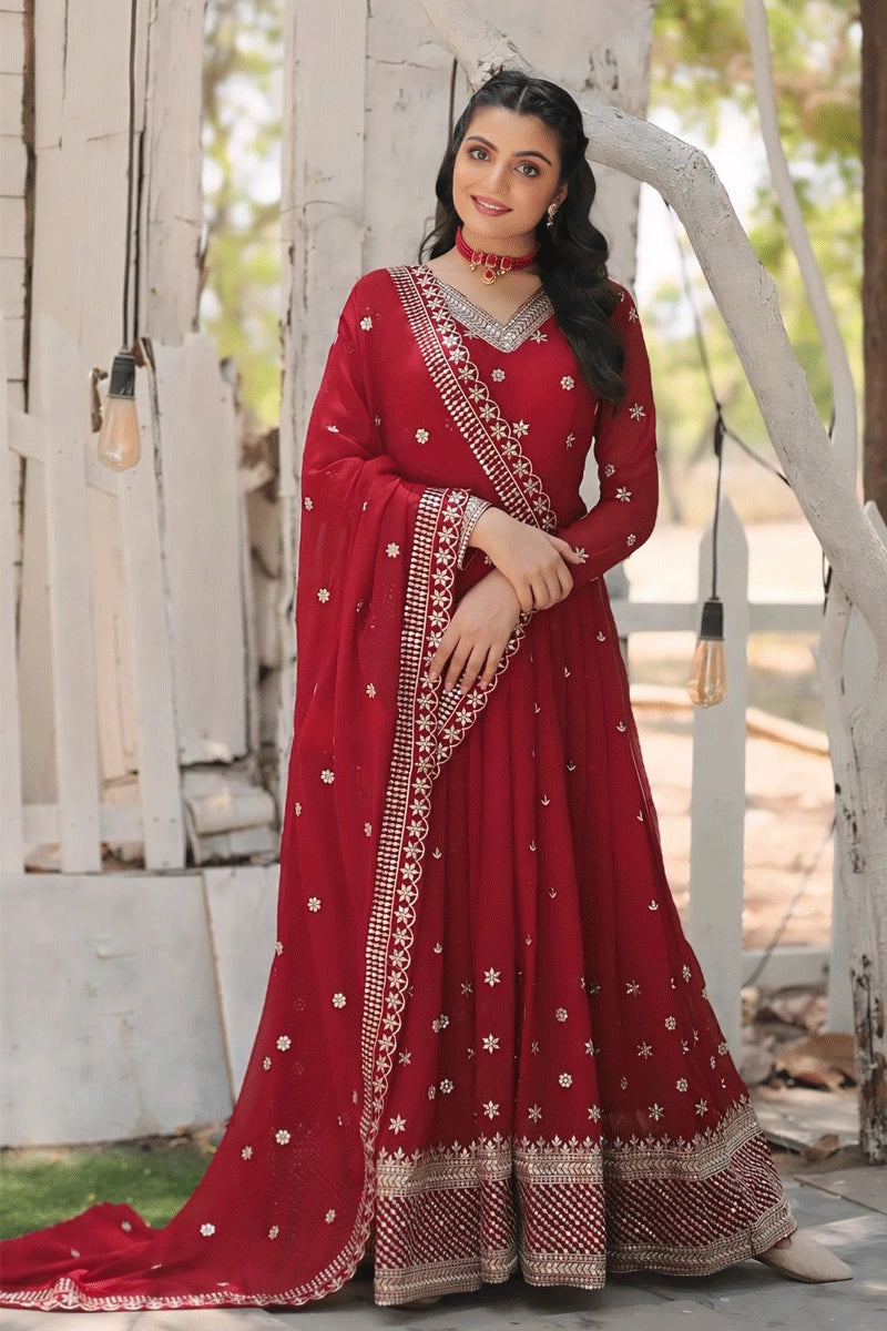 women's maxi dressesKarwa Chauth Special Red Colour Gown For Women