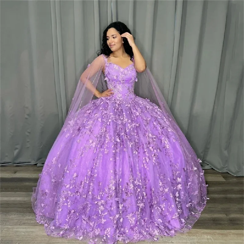 women's lace-up dressesLavender Quinceanera Dresses Ball Gown Spaghetti Straps Tulle Appliques Lace Sweet 16 Dresses 15 Años Mexican