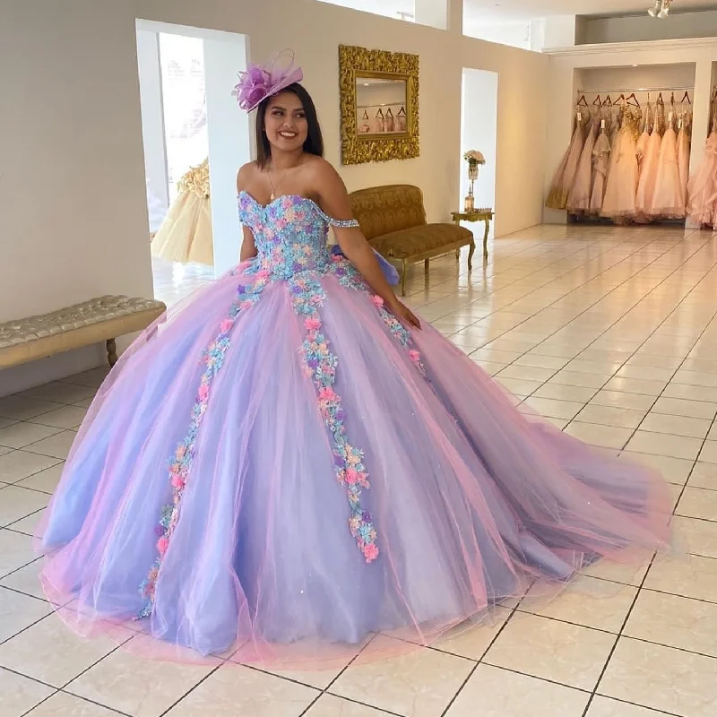 women's spaghetti strap dressesLilac Princess Quinceanera Dresses Ball Gown Sweetheart Tulle Appliques Sweet 16 Dresses 15 Años Custom