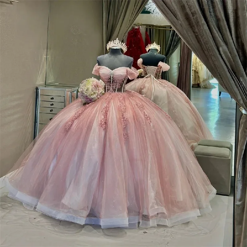 women's striped dressesPink Charro Quinceanera Dresses Ball Gown Off The Shoulder Tulle Appliques Mexican Sweet 16 Dresses 15 Anos