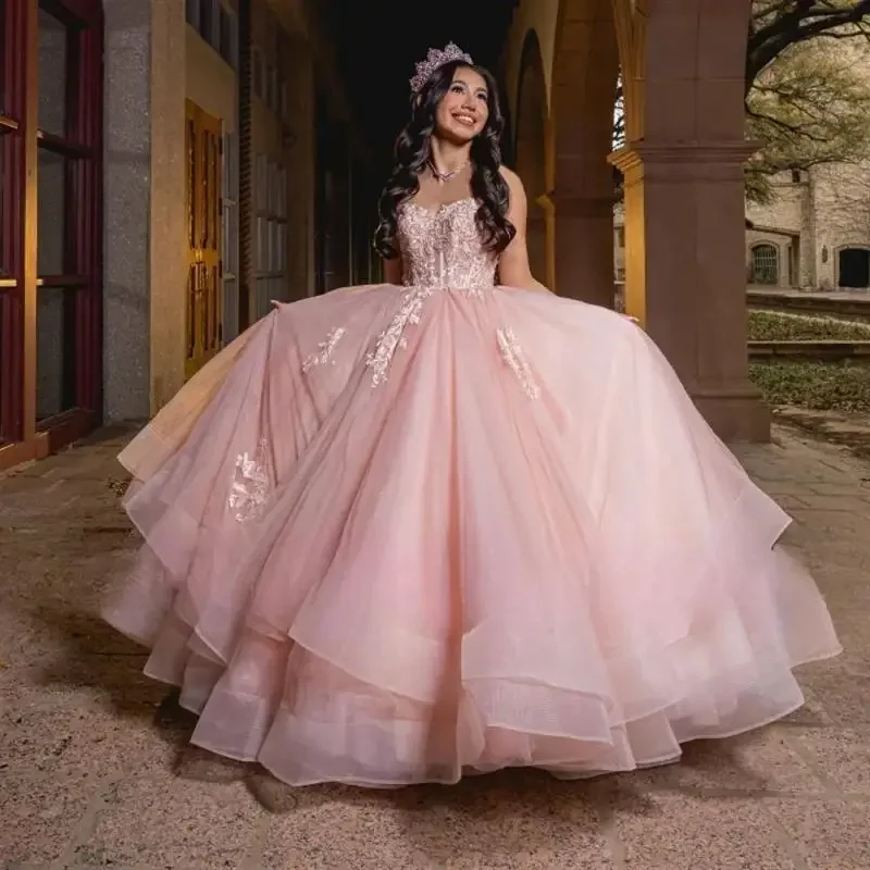 women's boho dressesPink Princess Quinceanera Dresses Off Shoulder Lace Appliques Tull Ball Gown Sweet 16 17 Birthday vestidos de 15 quinceañera