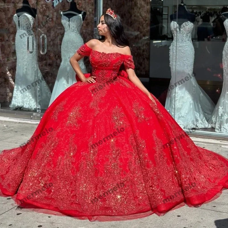 women's stylish dressesRed Quinceanera Dresses Ball Gown Shiny Sequined Appliques Sweet 16 Dress