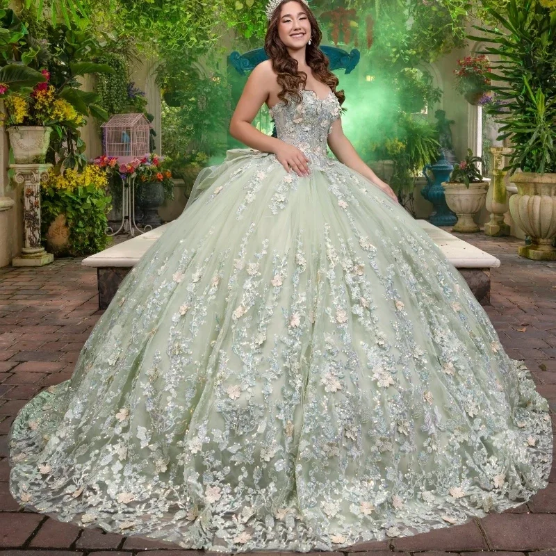 women's travel dressesSage Green Shiny Tulle Quinceanera Dresses Sweetheart Beads Applique Lace Ball Gown Sweet Sixteen Dress Gowns vestidos