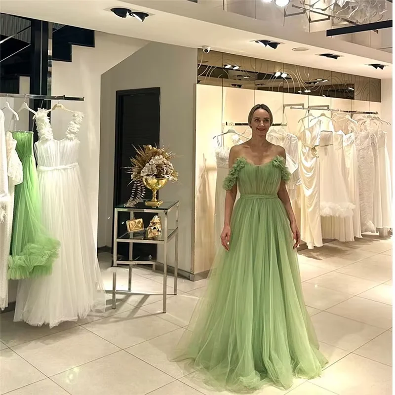 women's empire waist dressesSexy Off The Shoulder Homecoming Dresses A-line Tulle Handmade Flowers Pleat Bespoke Occasion Gown Saudi Arabia Long Dresses