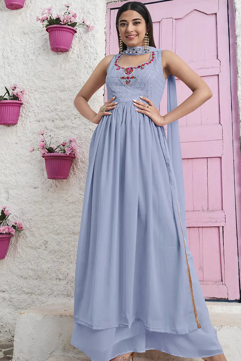 women's A-line dressesSleeveless Sky Blue Gown Dress For Girls