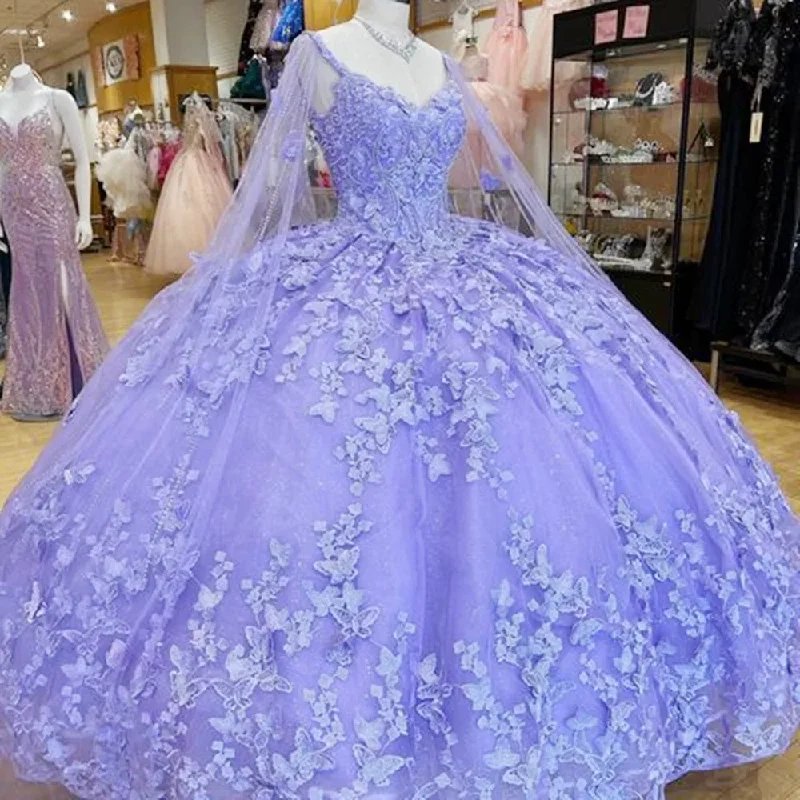 women's sheath dressesStunning Girl's Quinceanera Dresses Princess Ball Gown Butterfly Lace With Cape Sweet vestidos de 15 quinceañera 16